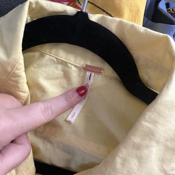 Free People Long Sleeve Button Front Mini Tunic Shirt Dress Yellow Size Small - Picture 4 of 8